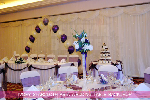 Cheltenham Wedding DJ - Ivory Starcloth Top Table Backdrop Hire